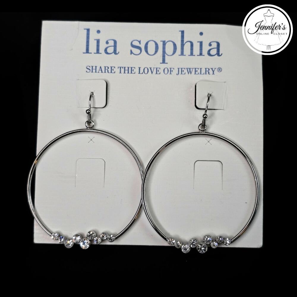 Lia Sophia NWT "Flirty" Silver Tone with Cut Crystal Dangle Earrings